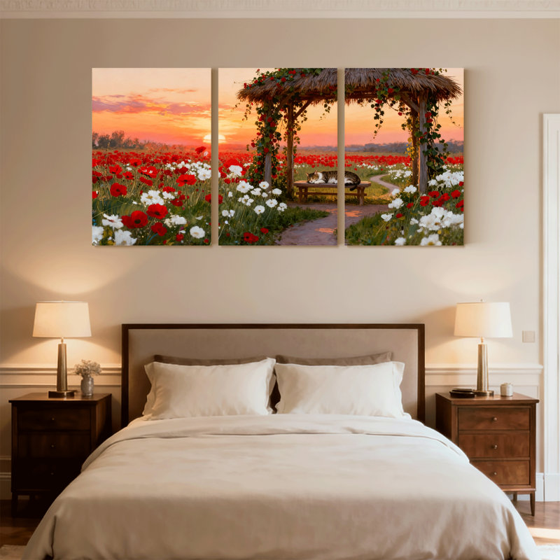Ensemble de 3 reproductions d'art mural sur toile de coquelicots, H 18 po x l 36 po