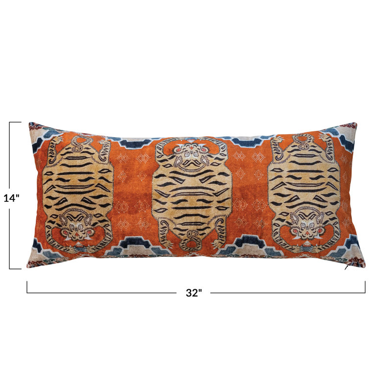 Tibetan Tiger Orange Cotton Velvet Lumbar Pillow