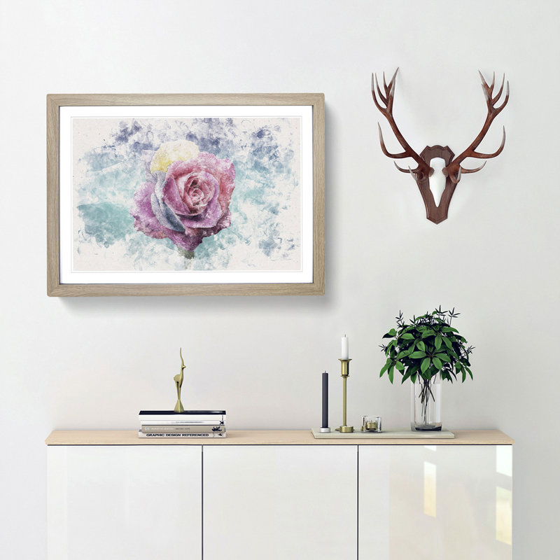 Multicoloured Rose Flower - Framed Print, 62cm H x 87cm W x 2cm D, Oak Framed