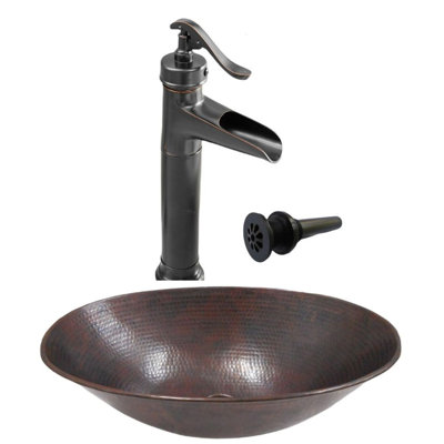17" Oval Copper Bath Sink, 13" Pump Faucet Included