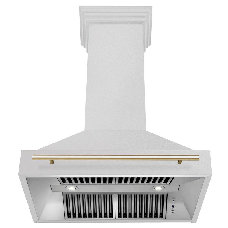 ZLINE Autograph Edition 36 in. Satin Stainless Steel Wall Mount Range Hood with Handle, Polished Gold