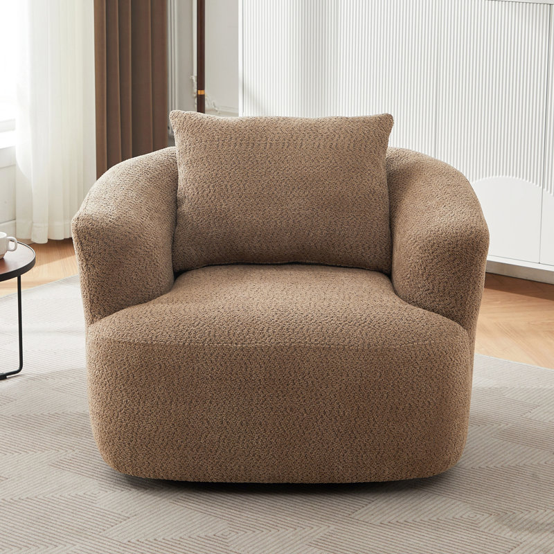 360° Swivel Chair, 38.2" Accent Chair Sofa, Upholstered Swivel Barrel Sofa Chair with a Throw Pillow for Living Room, Bedroom, Office and Hotel, Dark Brown