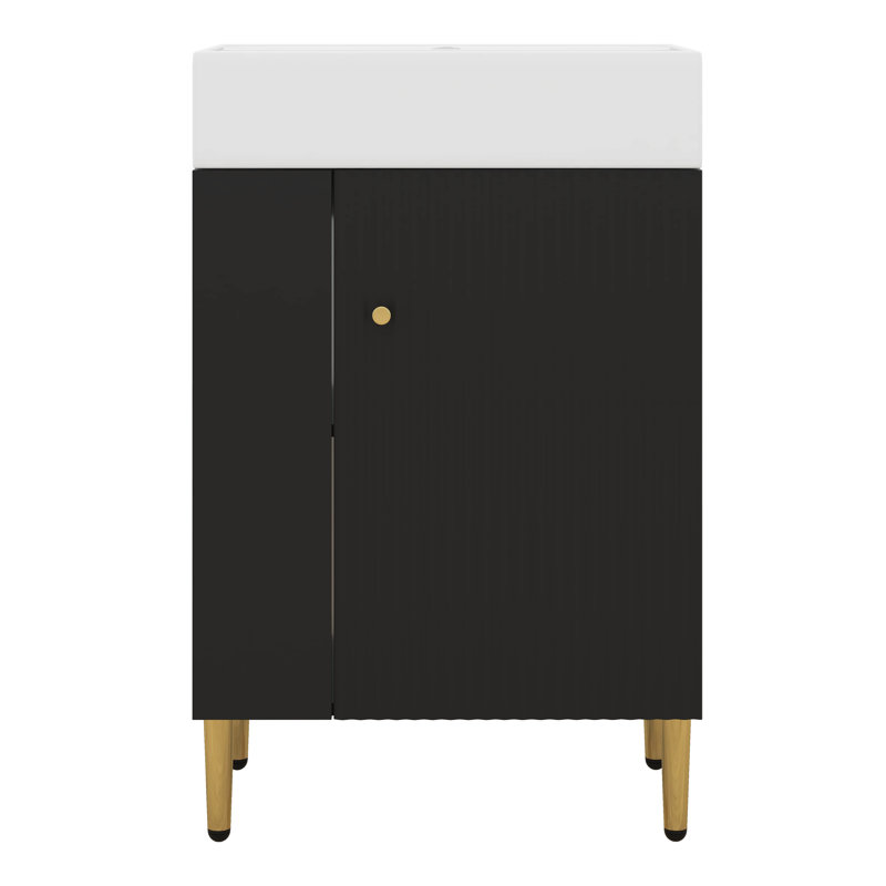 21.6'' Freestanding Bathroom Vanity And Sink Combo, Floor Stand Bathroom Vanities Set With Left Side Storage, Metal Legs