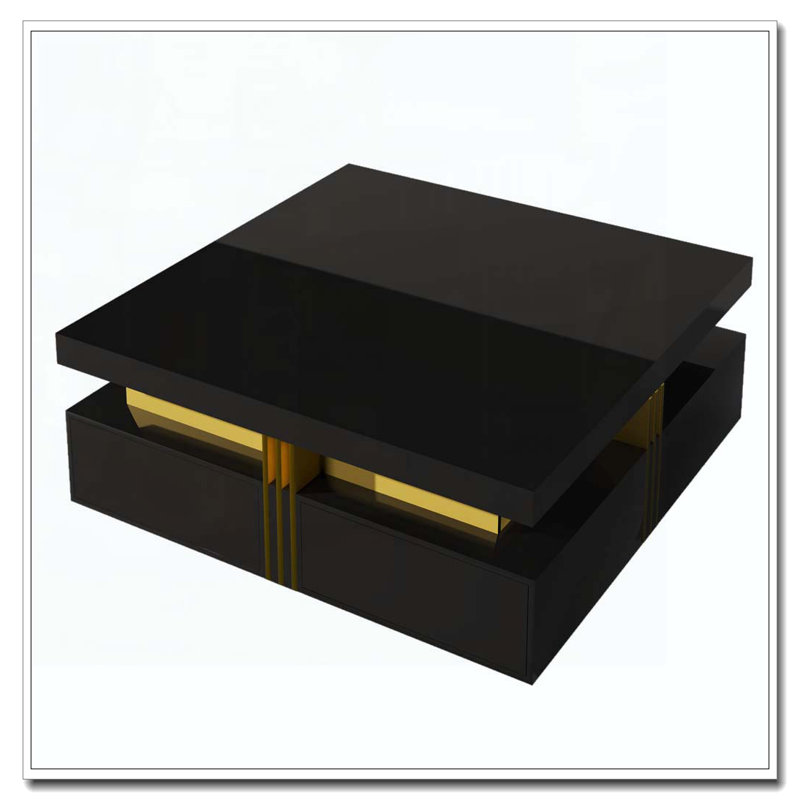 Table basse carrée avec rangement à 4 tiroirs, Noir