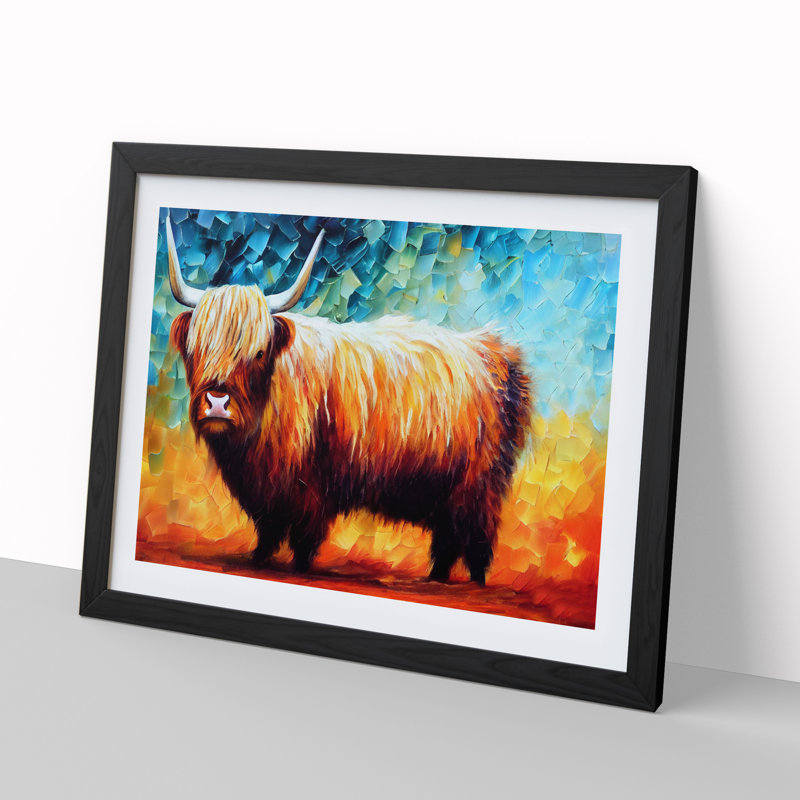 Highland Cow Vol.2 Abstract - Single Picture Frame Print, 46cm H x 64cm W x 2cm D, Black