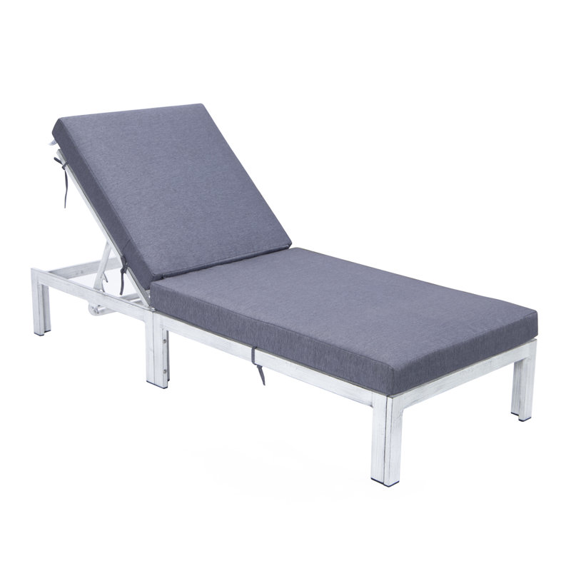 Chelsea Outdoor Metal Chaise Lounge , Cushion Included, Blue, Weathered Gray