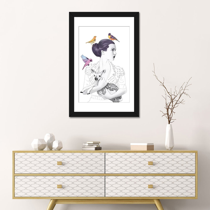 « princess pike », impression sur toile tendue, H 24 po x l 16 po x P 1 po, Papier avec cadre noir, Blanc