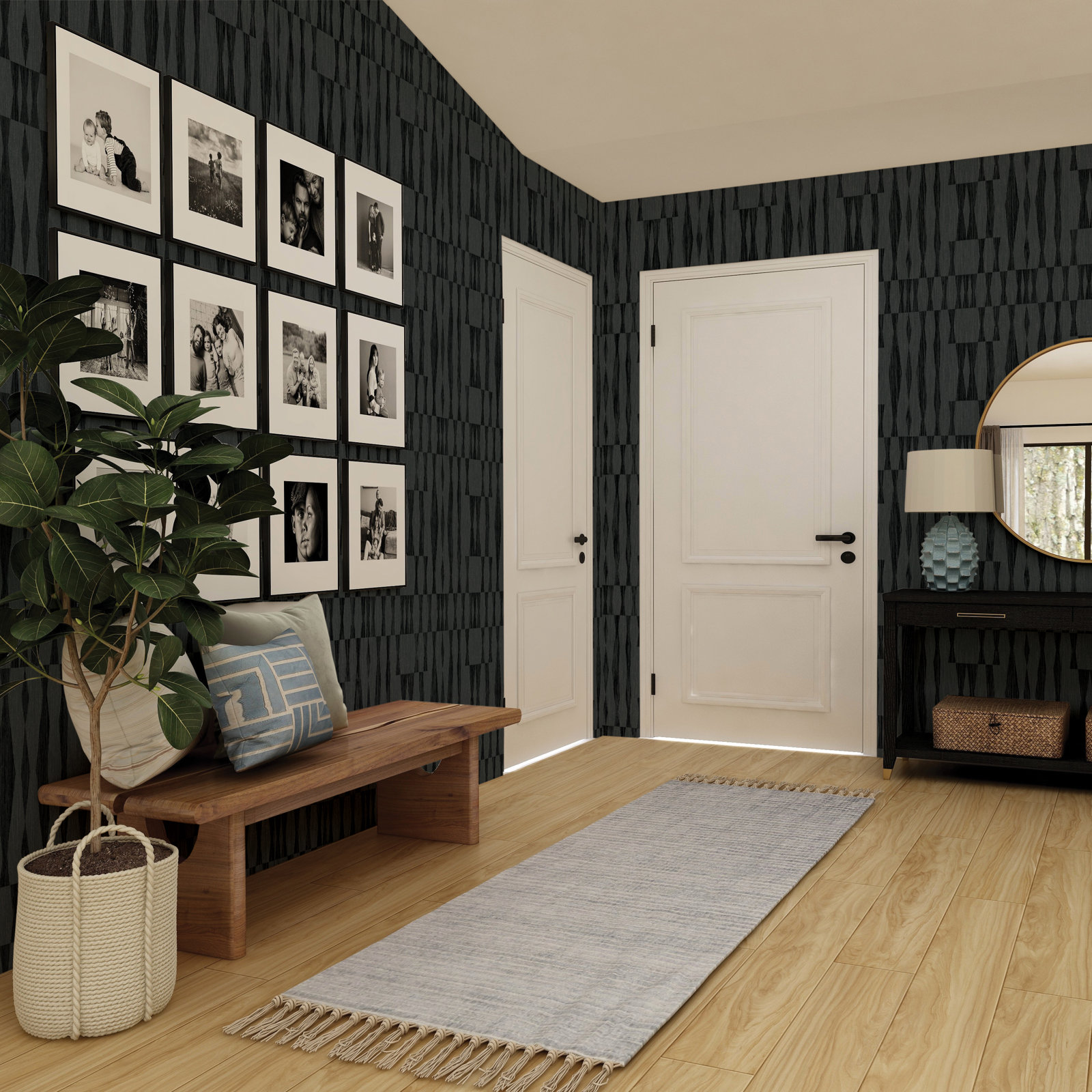 Faux Grasscloth Geo Peel and Stick Wallpaper, Carbon