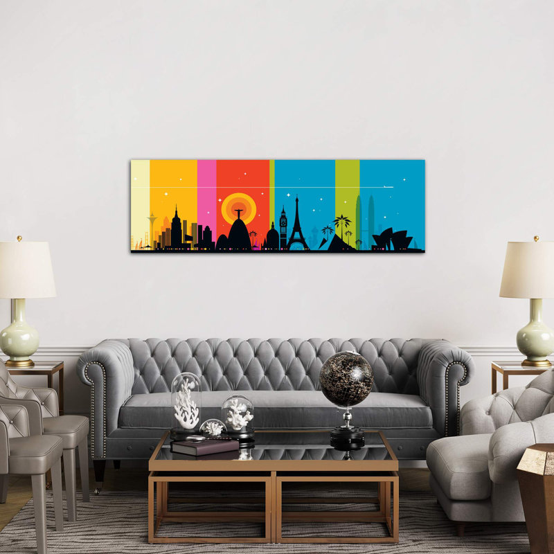 World Icons 1 Piece Wrapped Canvas Panoramic Wall Art, 30.48 cm H x 91.44 cm W x 3.175 cm D