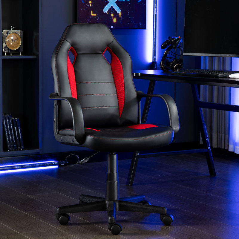 Fauteuil ergonomique pivotant en similicuir, Rouge
