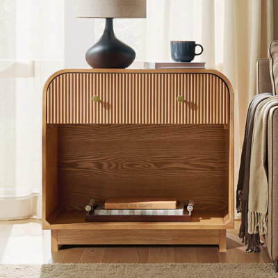 Melisa Casperson Modern 28"W 1-Drawer Fluted End Table Simple Assemblly with Charging Station and Solid Wood Legs