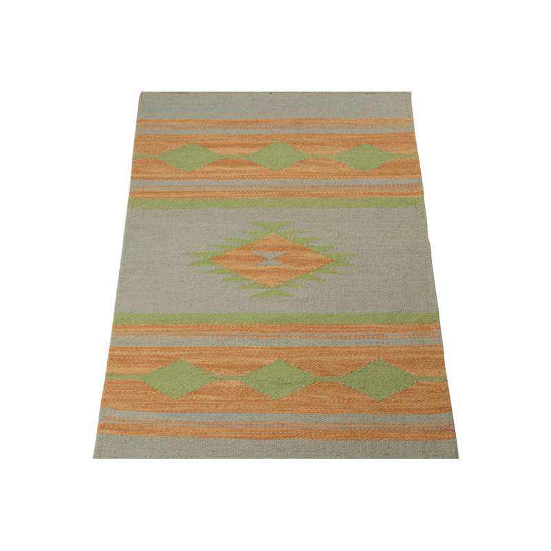 Flatweave Wool Area Rug in Gold/Green
