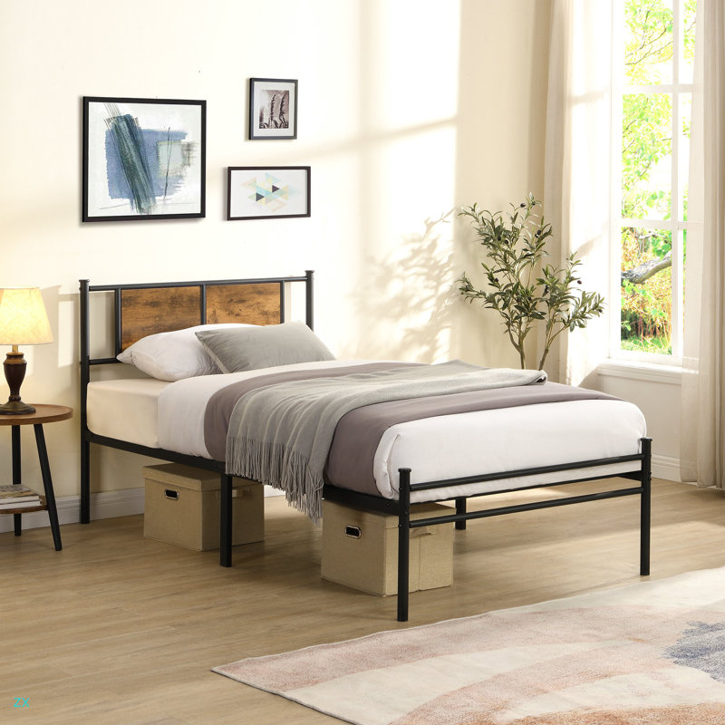 Twin Size Metal Bedframe, Twin, Dark Brown