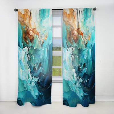 Elish Aqua Dream Rush Flow IV - Modern Curtain - Velvet Room Darkening - 1 panel