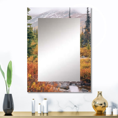 «Grizzly Bear In Alaska Scenery II», miroir décoratif Alaska, grand miroir mural brun, impression d'art en métal