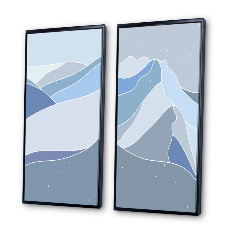«Vintage Landscape in Shades of Blue I», ensemble de 2 reproductions, H 40 po x l 40 po x P 1,5 po, Toile avec cadre noir