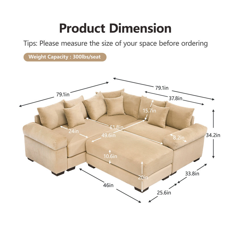 Canapé modulaire en velours côtelé 10 places Cloud l 79,1 po x P 79,1 po x H 34,2 po