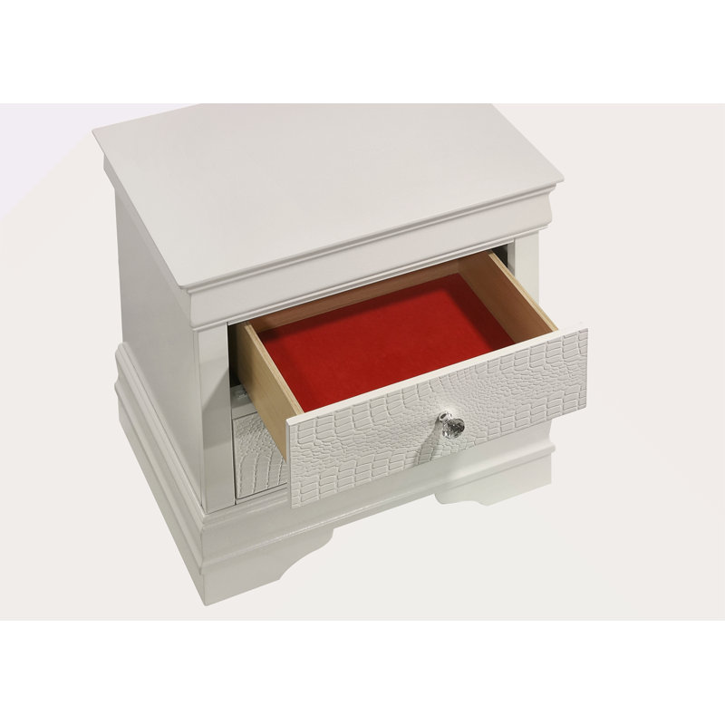 Table de chevet 2 tiroirs de style moderne en bois, Blanc