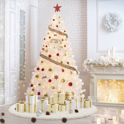 6ft / 7.5ft Pre-Lit Snow Flocked Christmas Tree, Artificial PVC Tree with Metal Stand for Home, Office, or Holiday Party Décor