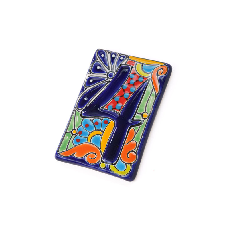 Carreaux de numéro de poterie mexicain Talavera - Cobalt, 4