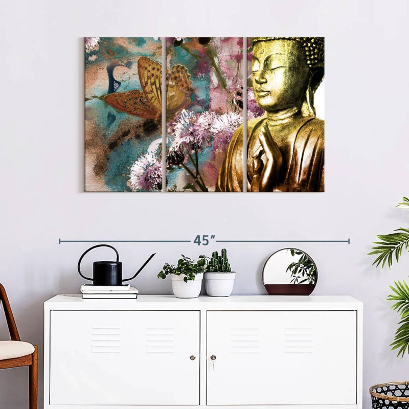 «Butterfly And Buddha», reproduction sur toile, H 24 po x l 38 po x 1,25 po