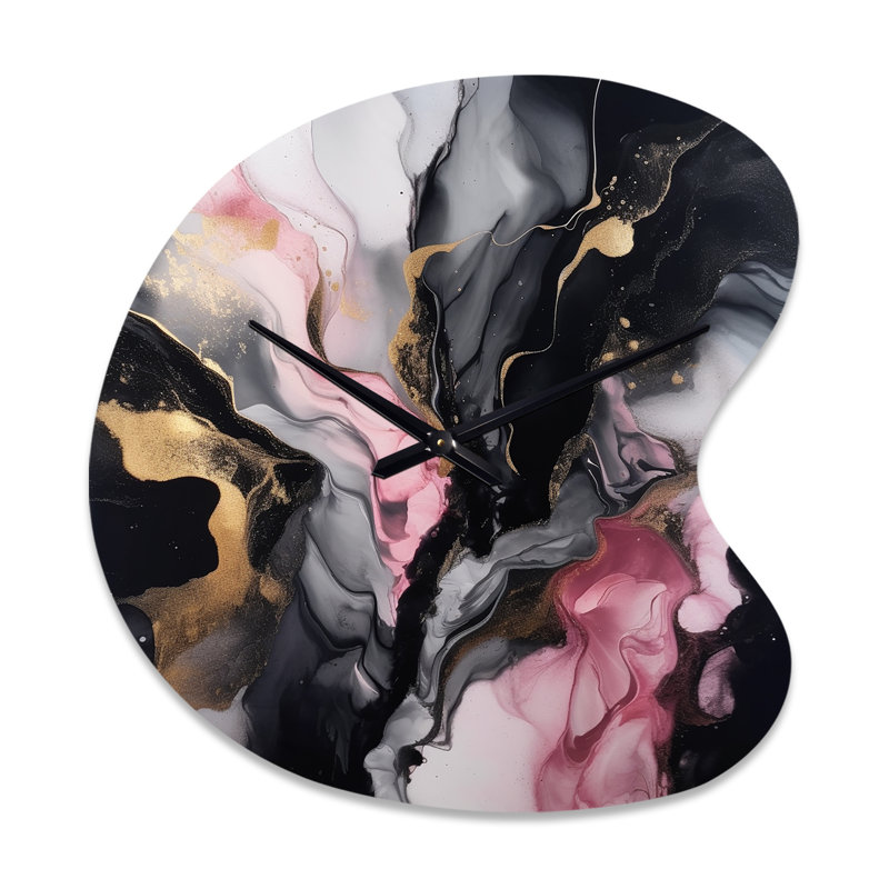 Horloge murale en métal noir or et marbre Splash II, Grand