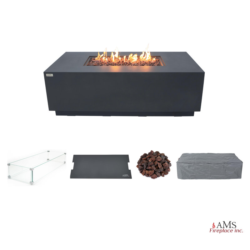 Sedona 66" Concrete Outdoor Fire Pit Table Bundle with Hideaway Propane Tank Holder Includes Wind Guard, Burner Pan Lid, and Cover