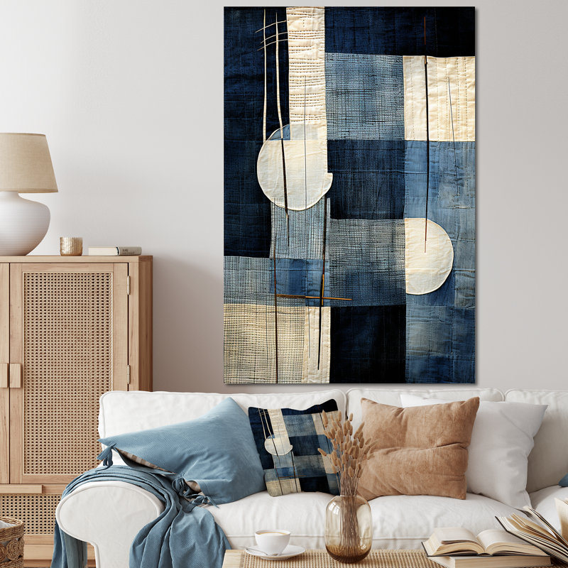 Collage géométrique bleu azur - Collages abstraits, Toile tendue, H 60 po x l 40 po x P 1,5 po