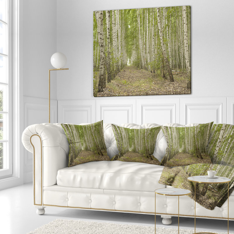 Coussin Dense Birch Grove en été, 16 po x 1 po, Coussin décoratif