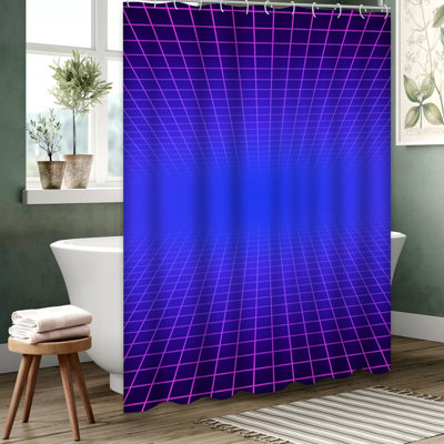 Acid Purple Waterproof Shower Curtain,Wave Retro Grid Neon Vapor Computer Disco Festival Flyer Shower Curtains for Bathroom with 12 Hooks,72x72 Inch -  East Urban Home, ABE705E6811840849F47244A9350484E