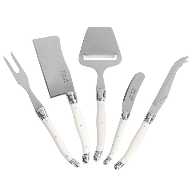 French Home 5-Piece Laguiole Cheese Knife, Fork, And Slicer Set With Faux Ivory Handles