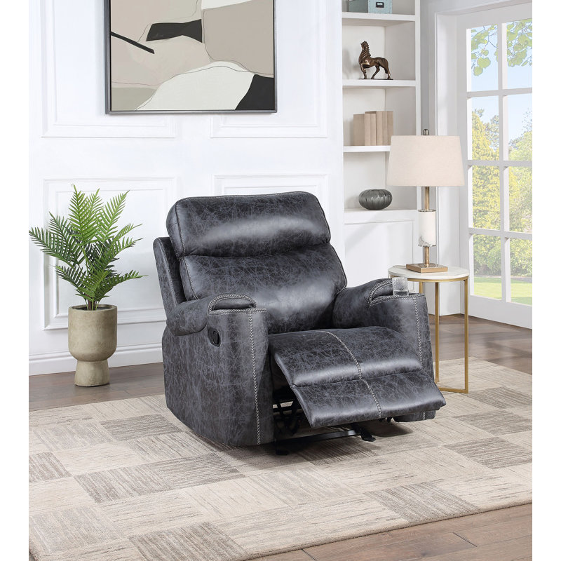 Fauteuil inclinable manuel en microfibre gris Hirah avec fonction porte-gobelet