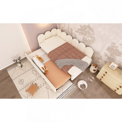 Upholstered Velvet Twin Size Daybed With Pull-Out Trundle, Sofa Bed For Adults And Kids, Space-Saving Metal Frame Design