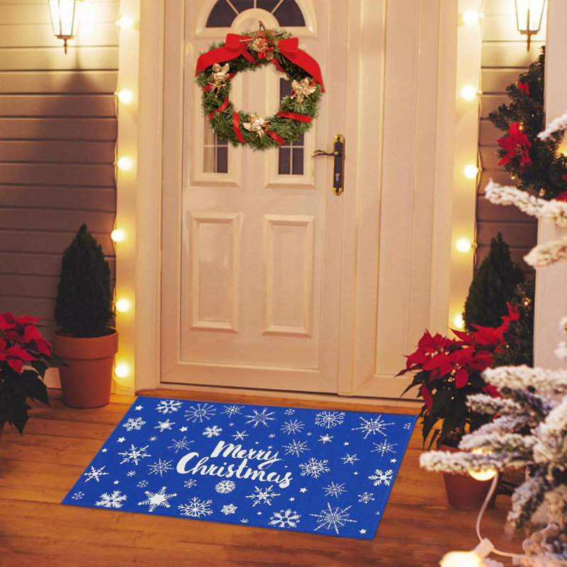 Christmas Doormat Merry Christmas Door Mat Snowflakes Non Slip Indoor Outdoor Front Door Doormat Living Room Bedroom Entrance Rug Kitchen Floor Mat Home Festive Decoration