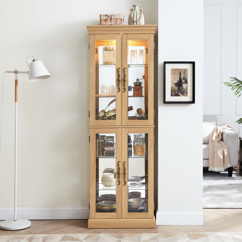Oak Lighted Showcase For Keepsakes Cabinet With Quiet Closure -