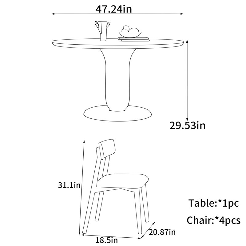 Table ronde nordique rétro, H 29,53 po x L 47,24 po x l 47,24 po