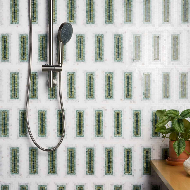 Ako 4x9 Rectangle Marble Micro Mosaic Tile, Verde Green