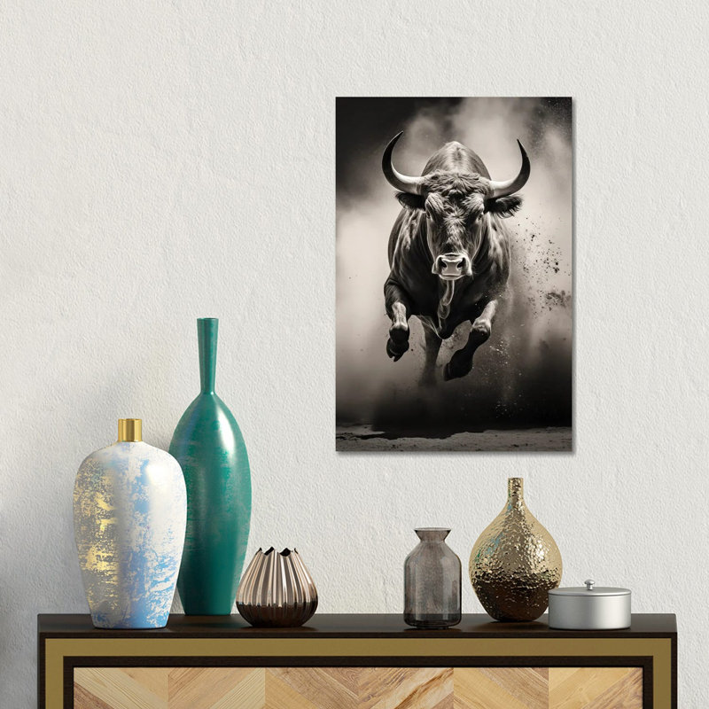 Bull Black - reproduction d'art murale, Toile tendue, Ne s’applique pas, H 18 po x l 12 po