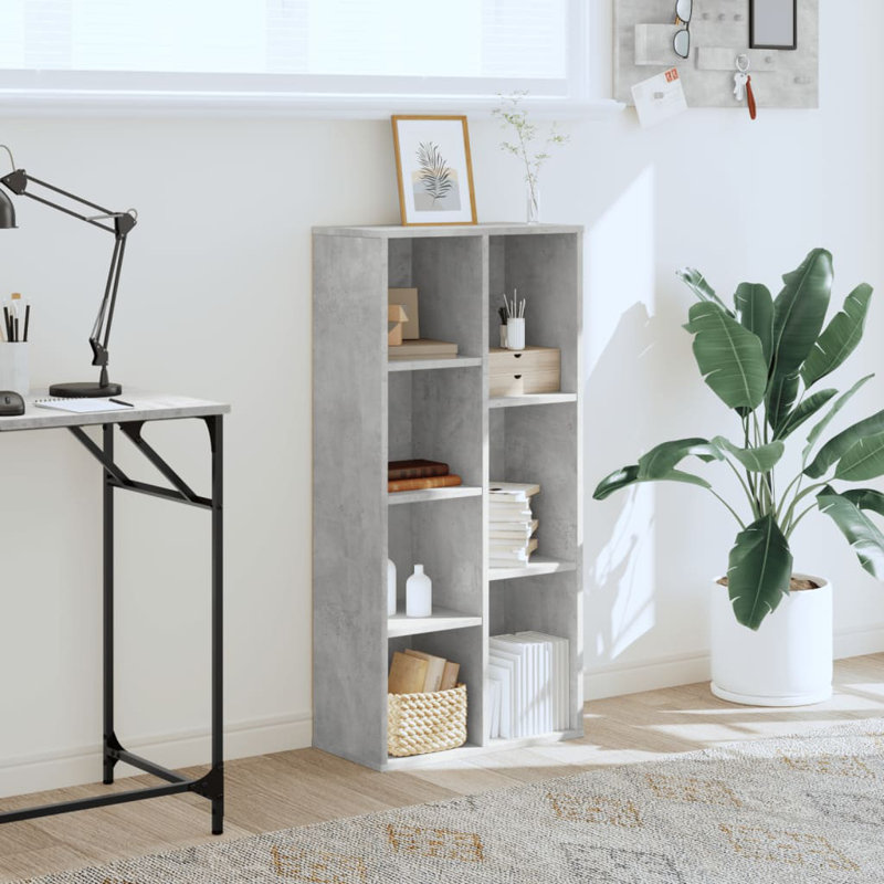 Sazya 69.5cm W Bookcase, (7 Shelves) 105cm H x 50cm W x 25cm D, Concrete Grey