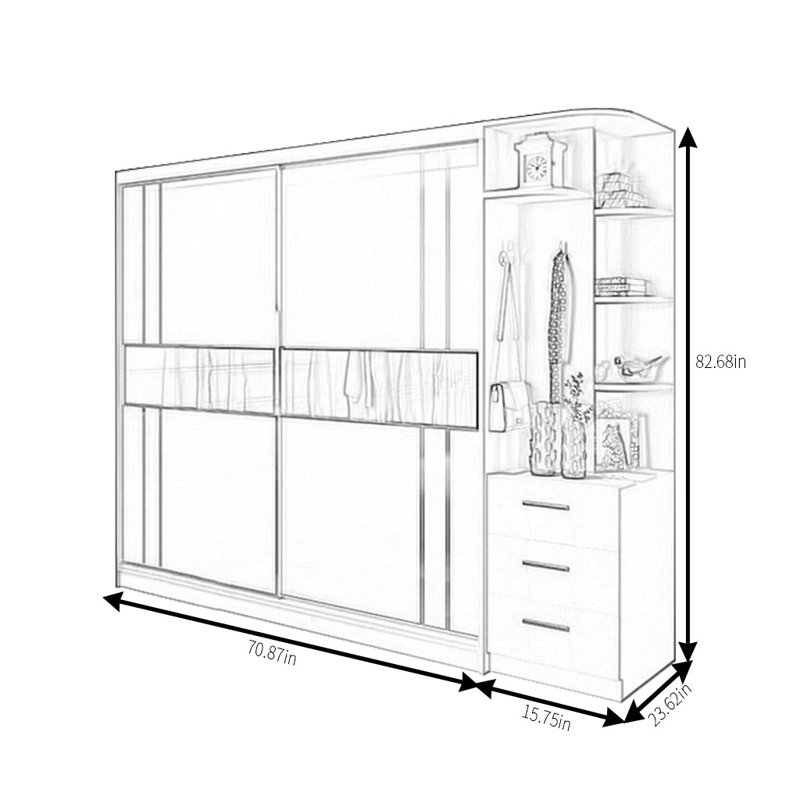 Garde-robe simple, H 82,68 po x l 86,61 po x P 23,62 po