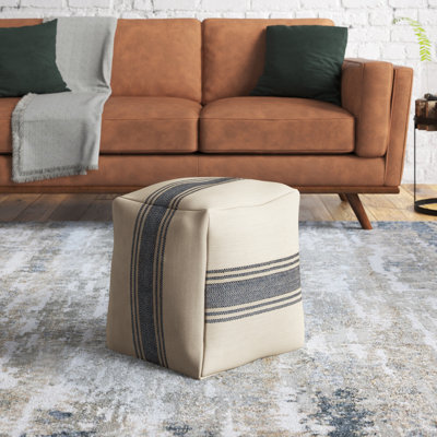 Pouf rayé carré en toile