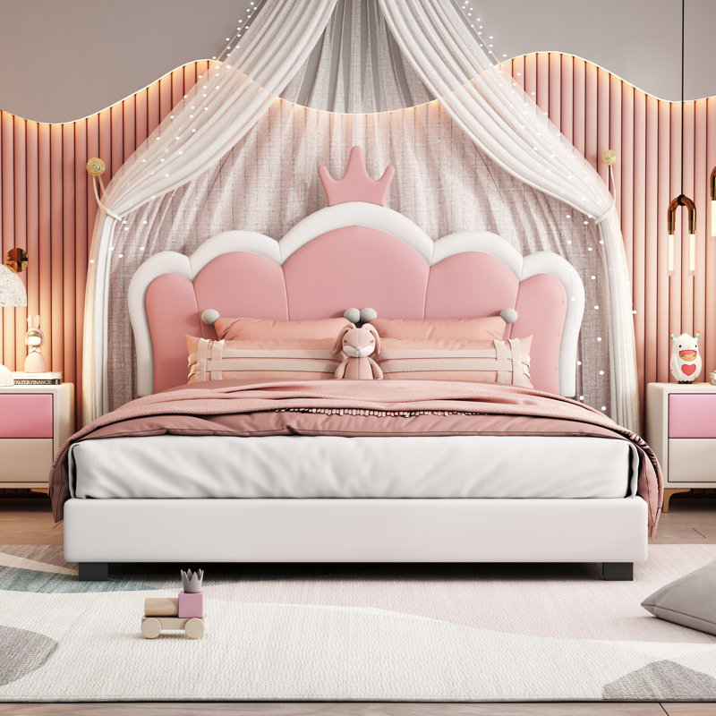 Lit à panneau Calvillo par Gemma Violet, Double, Crème et rose