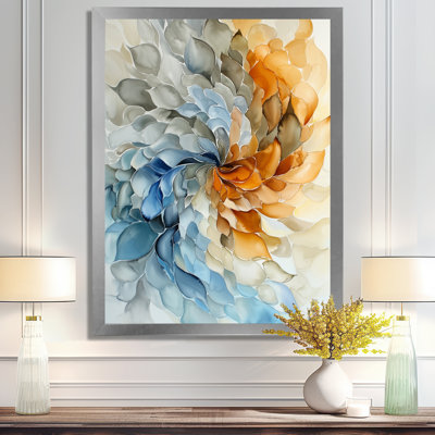 Abstract Botanical Orange & Blue Leaves Vortex III - Abstract Spirals Wall Art Print