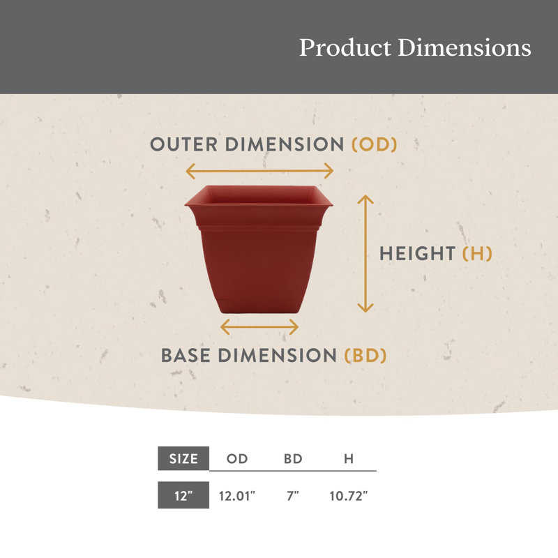 Square Plastic Planter with Sauce, Clay