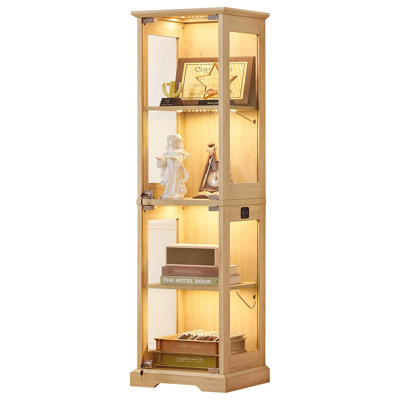 Farmhouse Narrow Wood Glass Display Cabinet with Doors and Lock