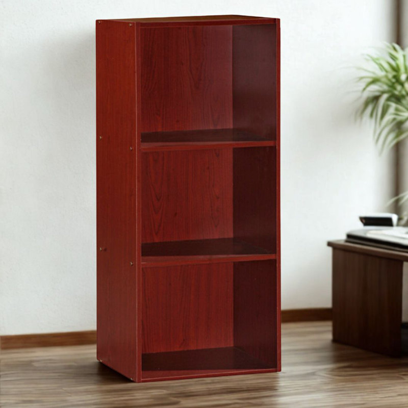 Tall Bookcase with Open Storage Bookshelf for Home or Office, Mahogany, (3 Shelves) 35.62"H x 15.9"W x 11.7"D