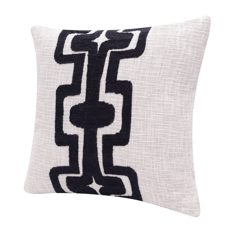 Cotton Throw Pillow, Black/Ivory, 4" H x 24" W x 24" D