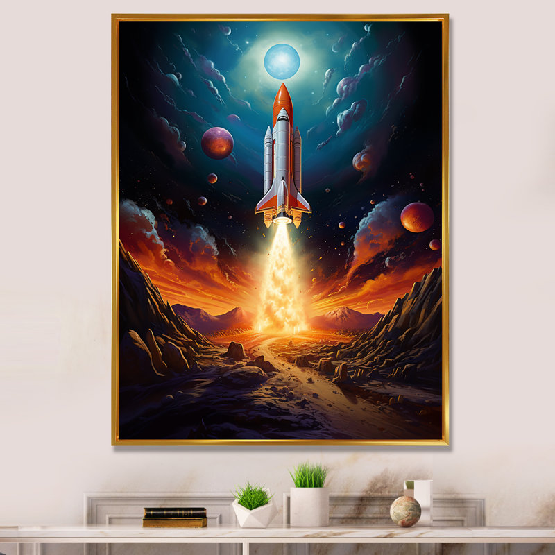 Rocketship Stellar Voyage II, reproduction d'art sur toile, H 20 po x l 12 po x P 1 po, Cadre flottant doré