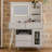 Modern Makeup Vanity Desk With Mirror And Lights, Retractable Dressing Table With Drawers And Cabinet, Compact Makeup Table Set With Power Outlet For Bedroom, White-1107909876