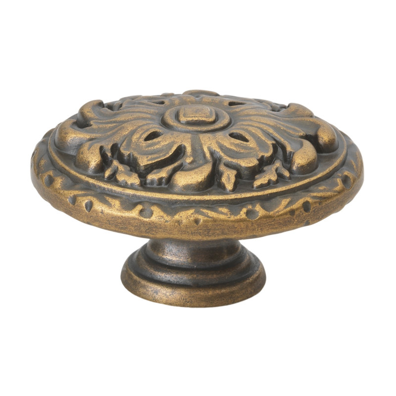 Oversized 2" Diameter Round Knob, Antique Brass